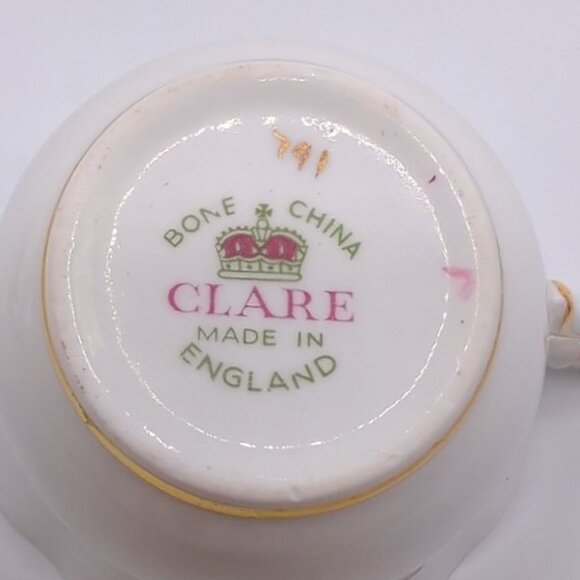 Clare Teacup & Saucer Fine Bone China Made in England Floral Gold Trim - Picture 10 of 10